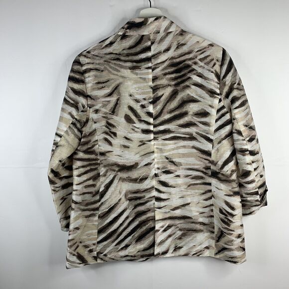 Chico’s Size 1 M Blazer Linen Blend Animal Print Long Sleeve Neutral Jacket Tan - Picture 6 of 9